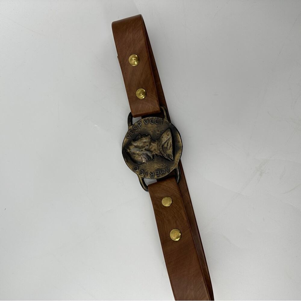 Amerigo Vespucci Brown Studs Coin Buckle Belt - Picture 5 of 10